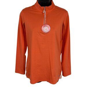 Bette Court Womens Size Medium M Orange Zip Pullover Long Sleeve Top Blouse New